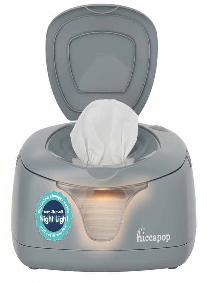 هيكابوب جهاز تدفئة مناديل الأطفال من هيكابوب وموزع مناديل الأطفال المبللة | جهاز تدفئة مناديل الأطفال | جهاز تدفئة مناديل الحفاضات مع إضاءة تغيير، رمادي - Image 1